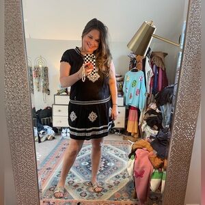 Women’s Romeo & Juliet Couture Boho Dropped Waist Black Embroidered Dress Sz S